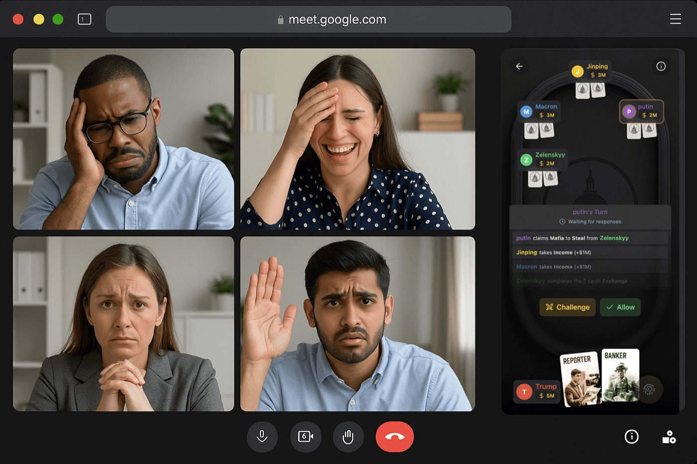 Conflictology running in a Chrome side panel next to a video meeting